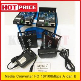 Media Converter FO 10 100 Mbps 1 set A dan B fiber optik SC 20km Fullboard